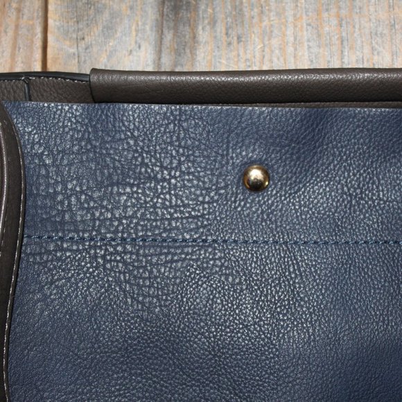 Women Dark Blue Bucket Bag 2 Straps Over Shoulder + Briefcase Handle Style - Picture 9 of 15